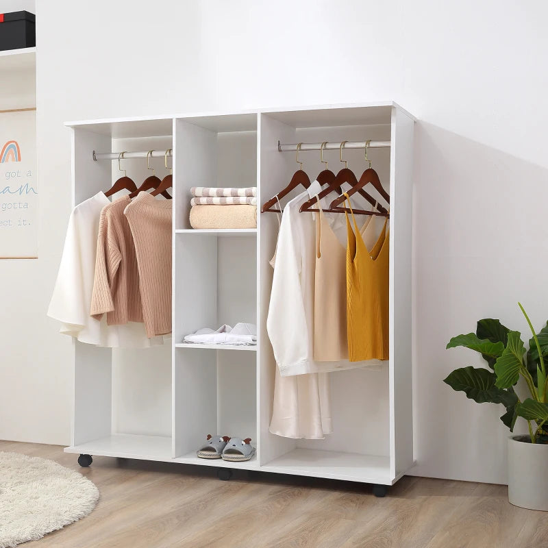 Double Mobile Wardrobe Organizer with 6 Wheels - White