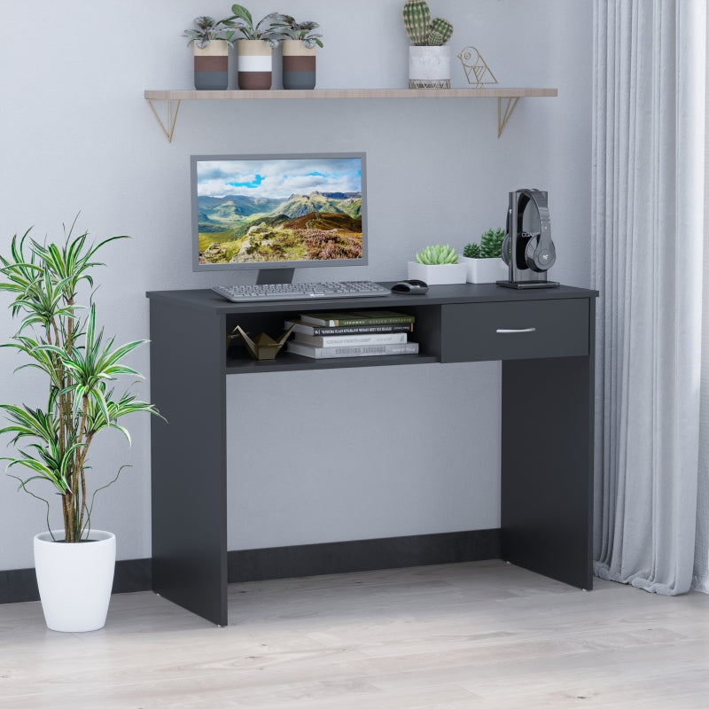 Black Compact Computer Desk with Drawer and Storage