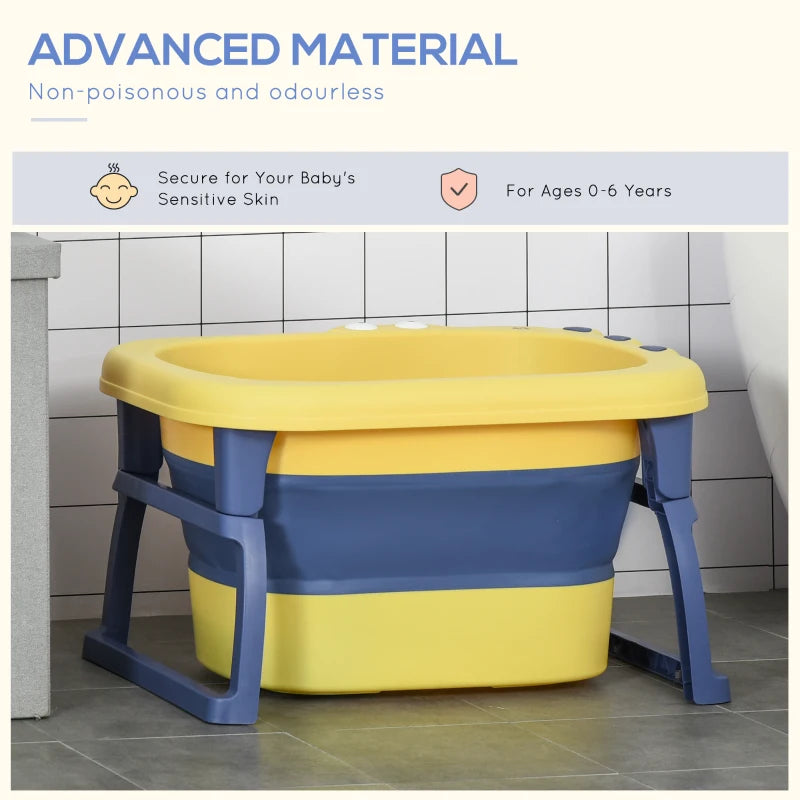 Yellow Collapsible Baby Bathtub with Stool Seat - 0-6 Years