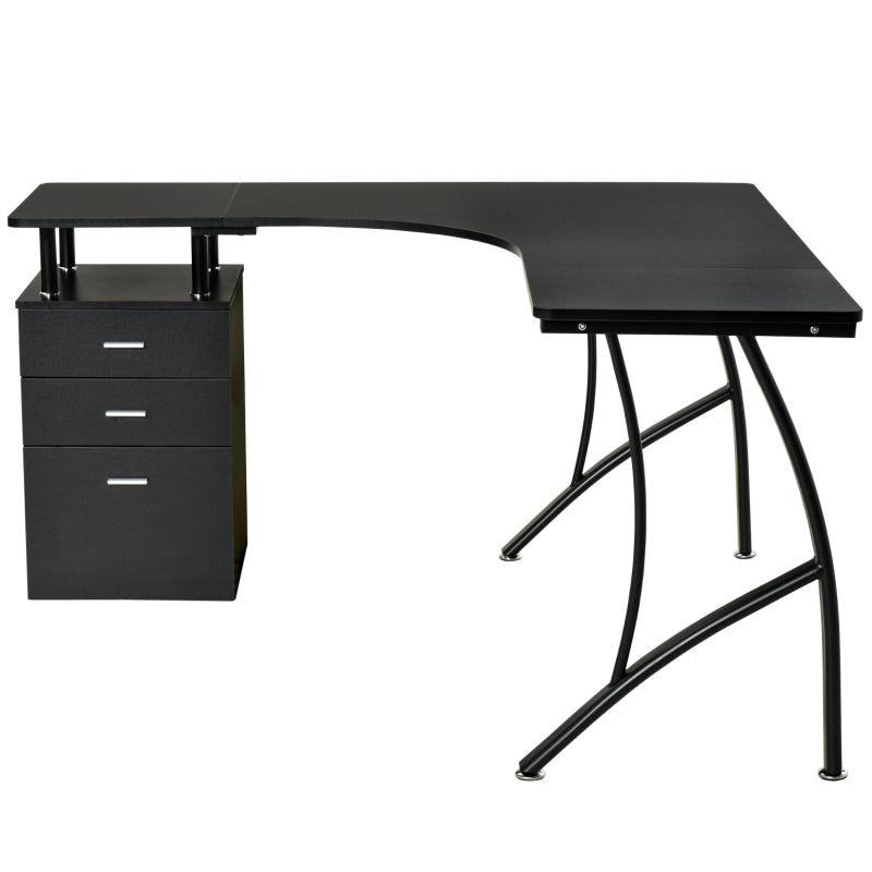 Black L-Shaped Industrial Style Office Desk with Storage Drawer - 143.5 x 143.5 x 76cm