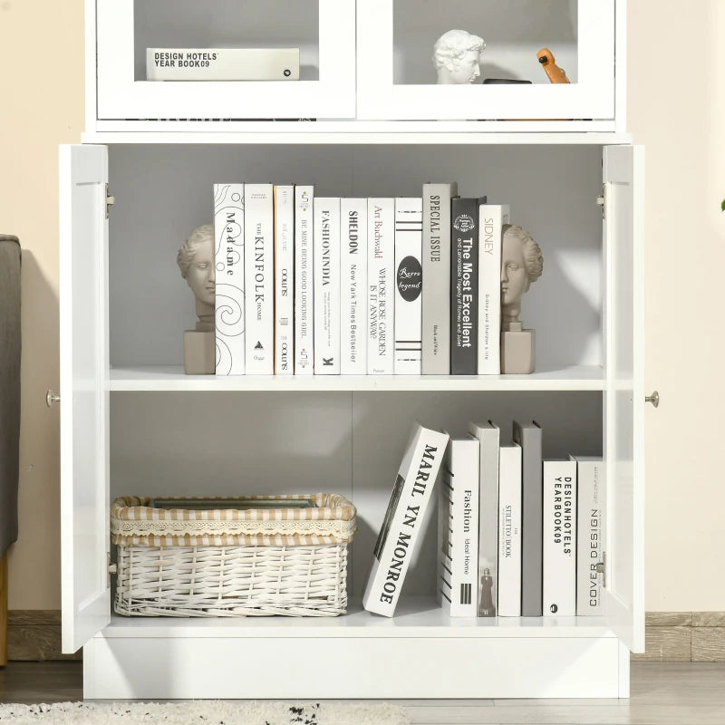 White Modern Bookcase with Doors and Adjustable Shelves