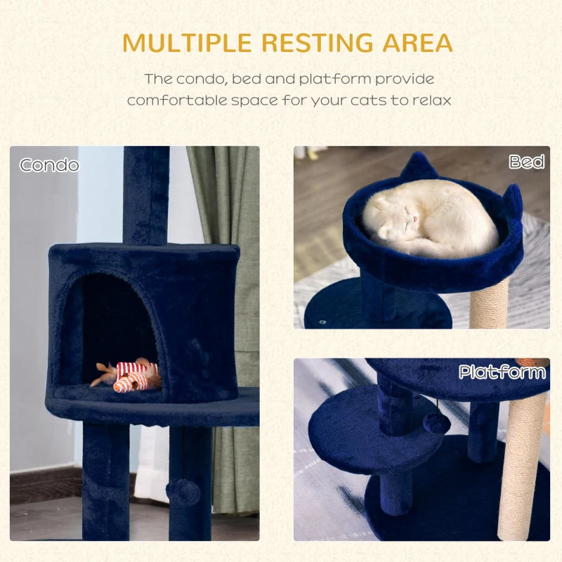 Blue Cat Tree Tower with Scratching Posts and Perches