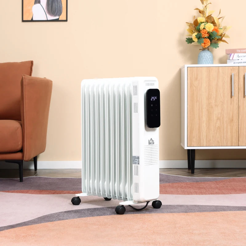 White 2500W Oil Filled Radiator Heater with Timer & Remote Control