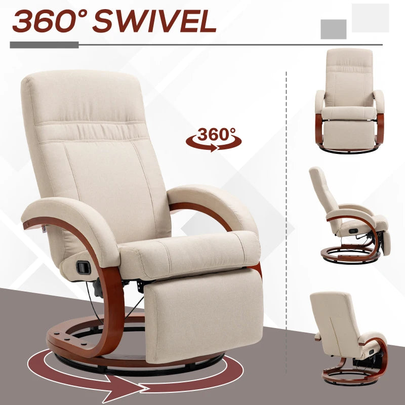 Beige Swivel Reclining Chair with Footrest