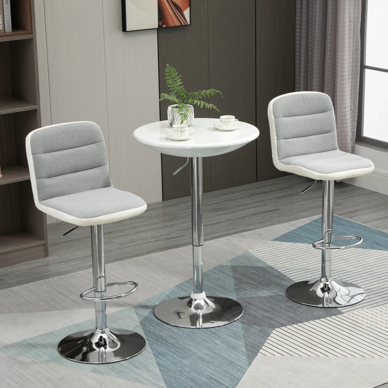 Adjustable Swivel Bar Stools Set of 2, Fabric and Faux Leather, Light Grey