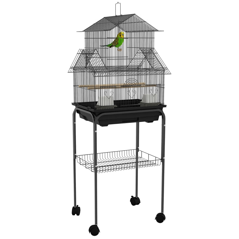 Metal Bird Cage with Swing & Perch for Small Birds, Blue, 50.5 x 40 x 63cm