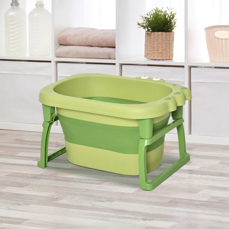 Foldable Green Baby Bathtub Set with Stool