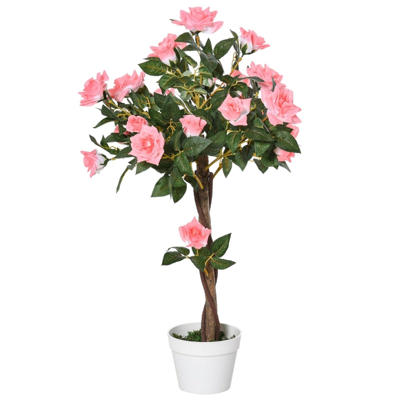 Artificial Pink Rose Floral Plant in Pot, Indoor Outdoor Home Decor, 90cm