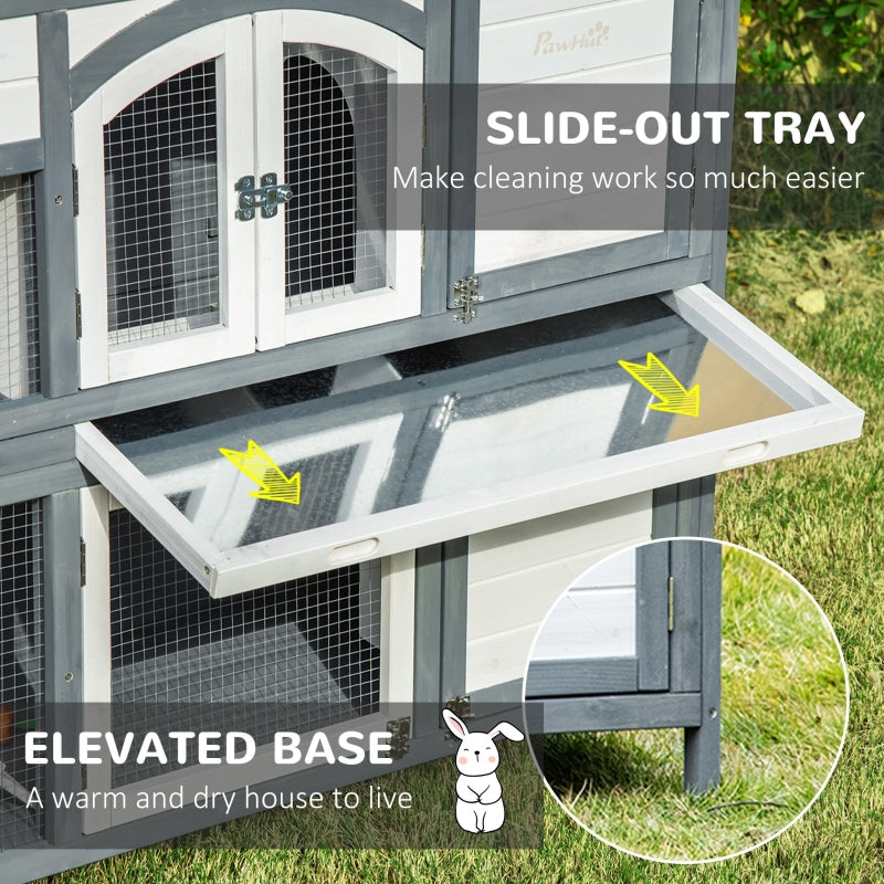 Grey 2 Tier Outdoor Rabbit Hutch with Ramp and Openable Roof