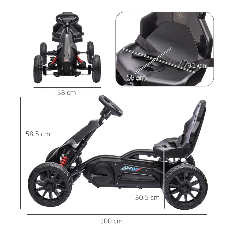 Black Kids Pedal Go Kart with Adjustable Seat and Handbrake