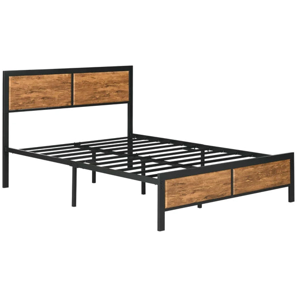 Rustic Brown Steel Double Bed Frame with Storage, 5FT
