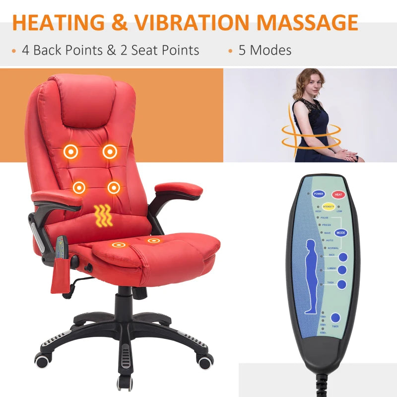 Red High Back Massage Office Chair with Heat