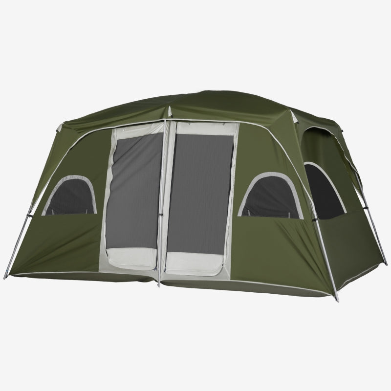 Green 2-Room Family Camping Tent for 4-8 People with Large Mesh Windows