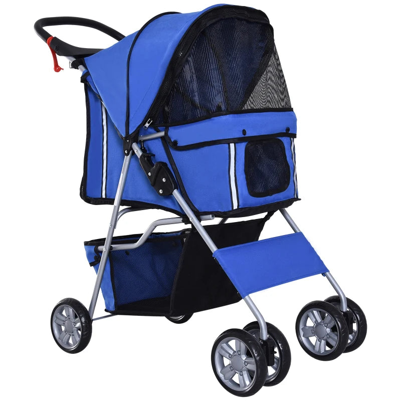 Blue Pet Stroller for Small Pets - Foldable Travel Carriage