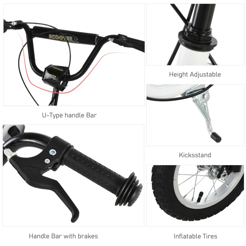 Adjustable Black 12" Metal Frame Kick Scooter with Dual Brakes