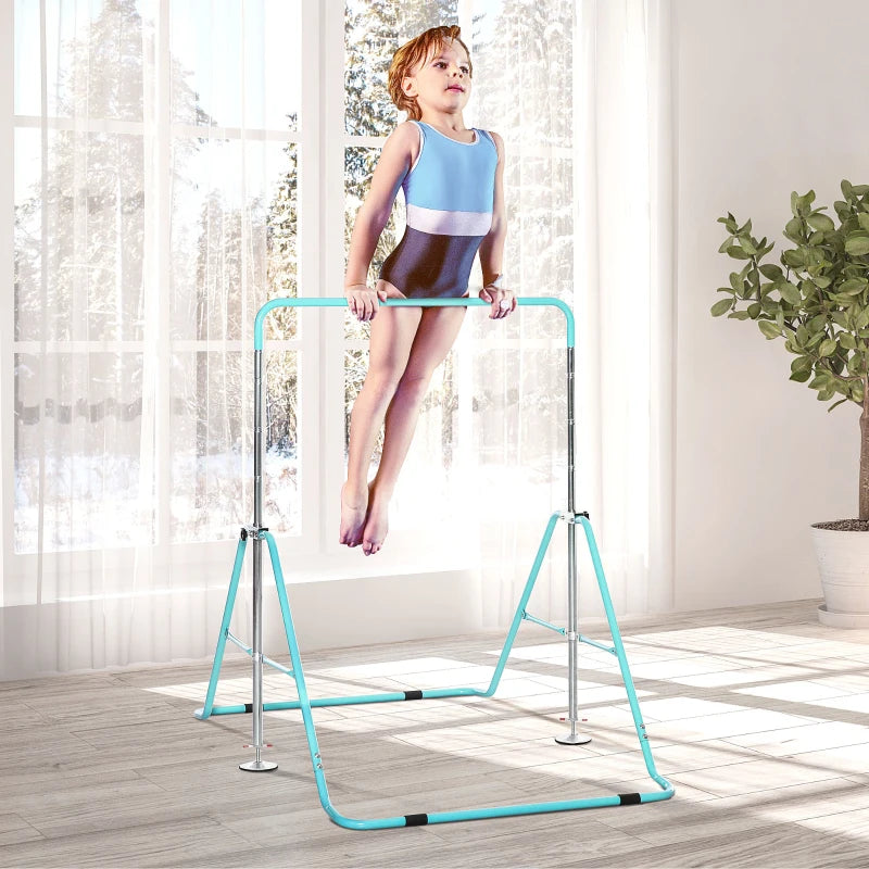 Foldable Kids Gymnastics Bar - Adjustable Height, Green