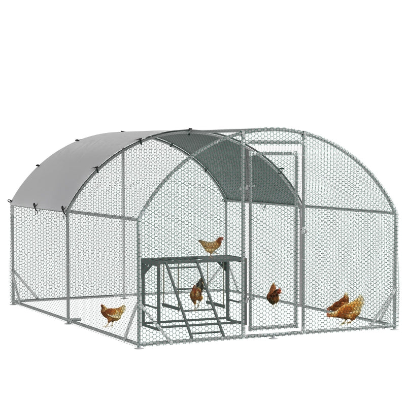 Large Chicken Run with Activity Shelf and Cover, 2.8 x 3.8 x 2m, Green