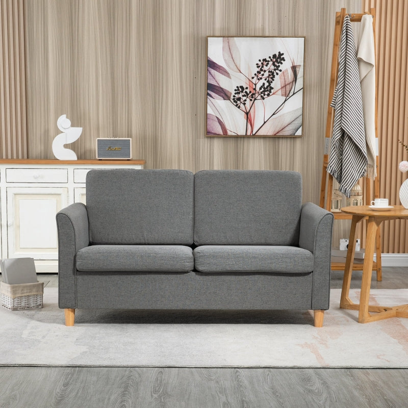 Grey Modern 2 Seater Loveseat Sofa with Wood Legs and Armrests