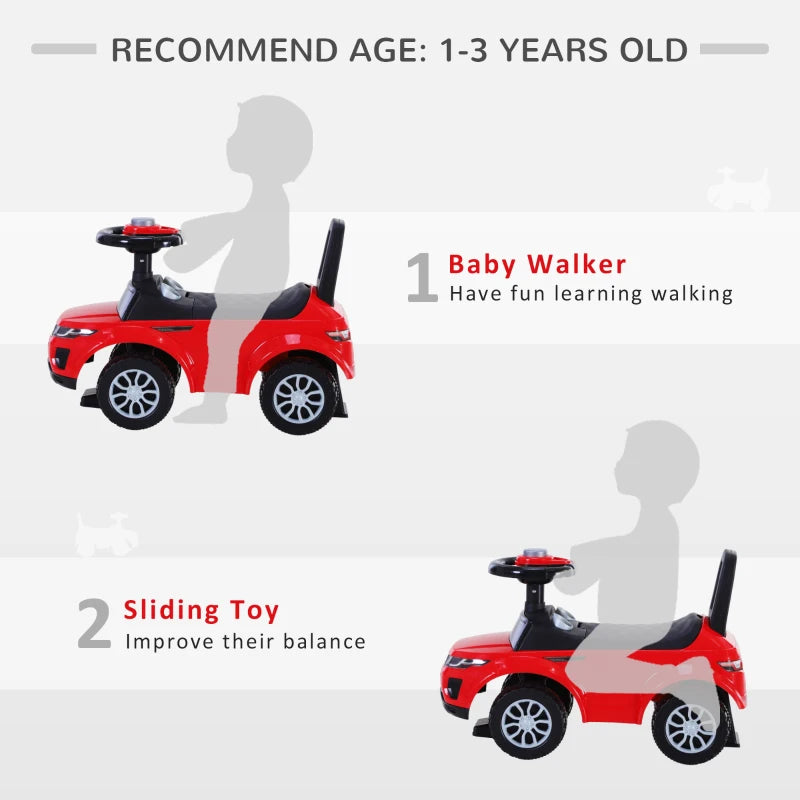 Red Toddler Ride-On Car with Horn and Storage