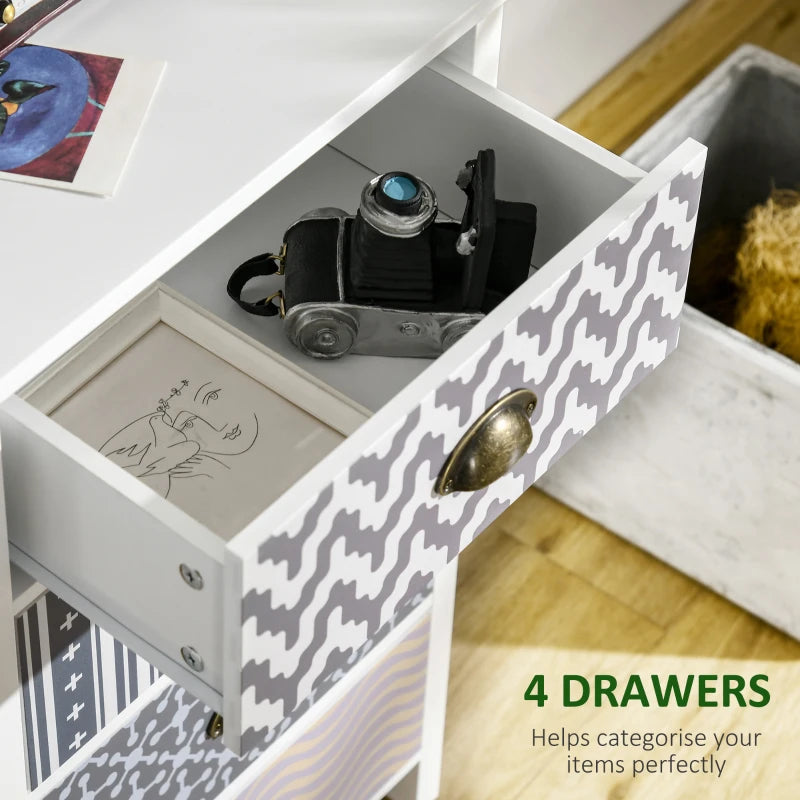 Modern White 4-Drawer Dresser with Metal Handles
