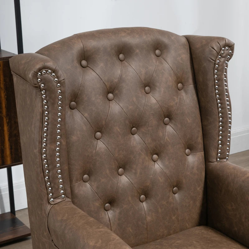 Brown Wingback Tufted Armchair with Nail Head Trim