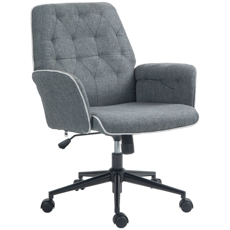 Dark Grey Linen Swivel Computer Chair with Armrest & Adjustable Height