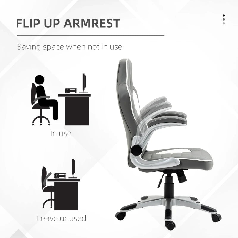 Grey Gaming Office Chair with Flip-up Armrest and Adjustable Height