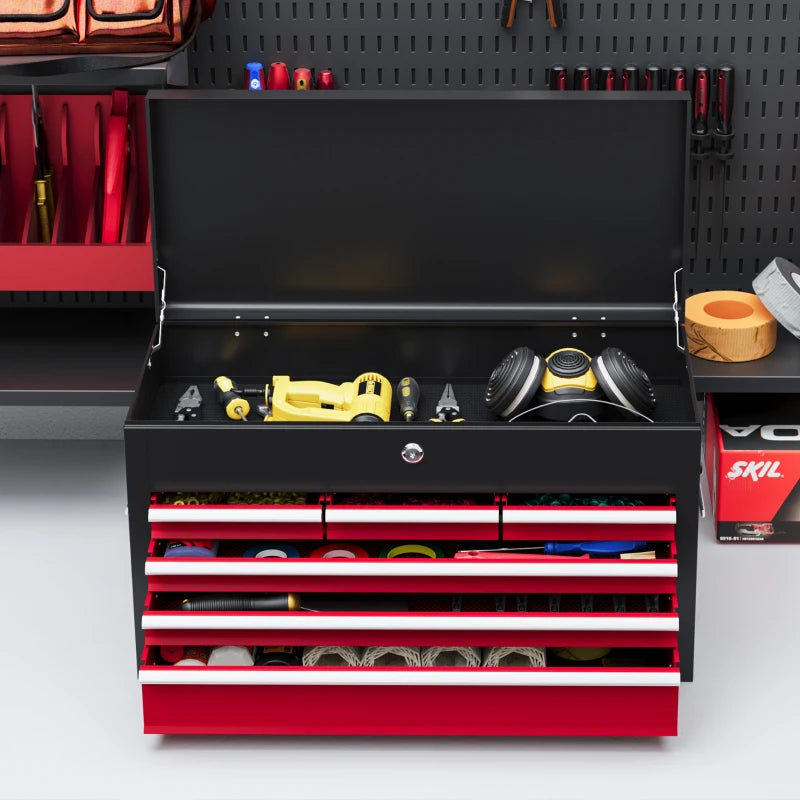 Red Steel 6-Drawer Tool Storage Chest with Lock and Keys