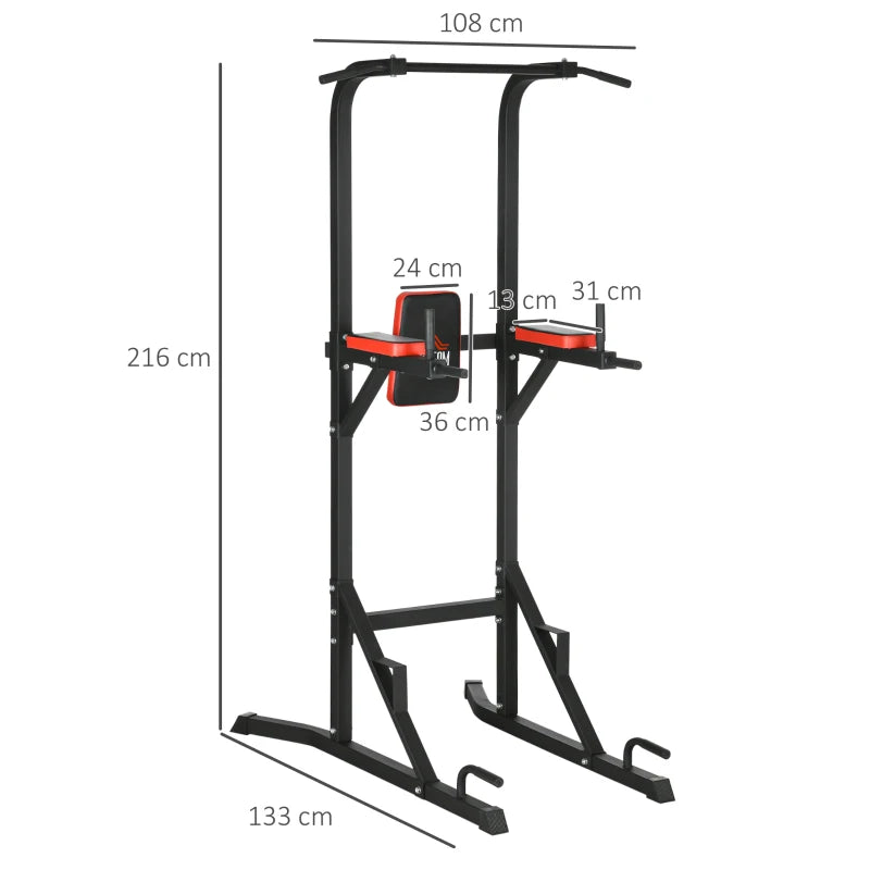 Black Freestanding Power Tower with Pull Up and Dip Station - Home Gym Equipment