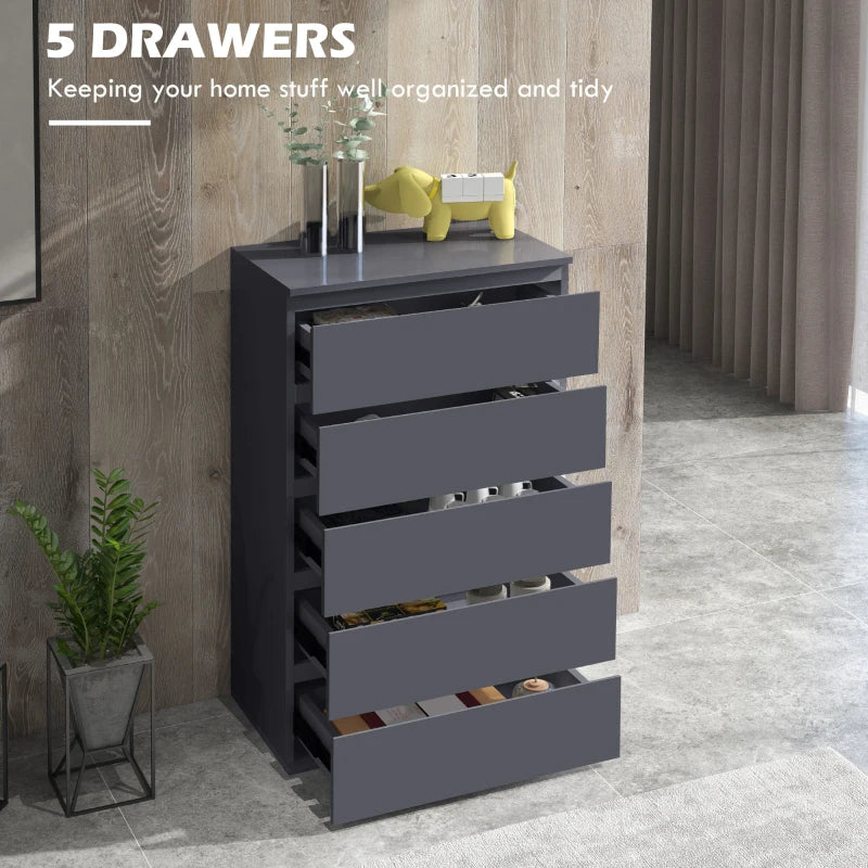 Modern Grey 5-Drawer Chest of Drawers for Bedroom Storage