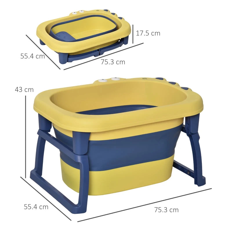 Yellow Collapsible Baby Bathtub with Stool Seat - 0-6 Years