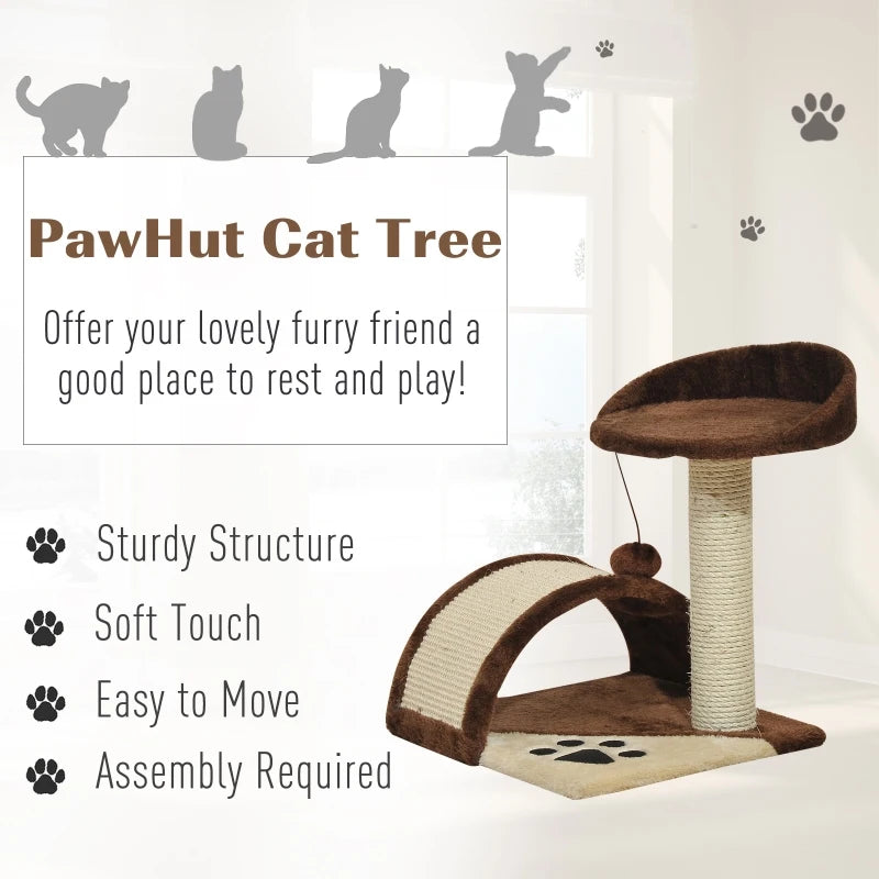 Brown Cat Tree Scratching Post with Hanging Ball