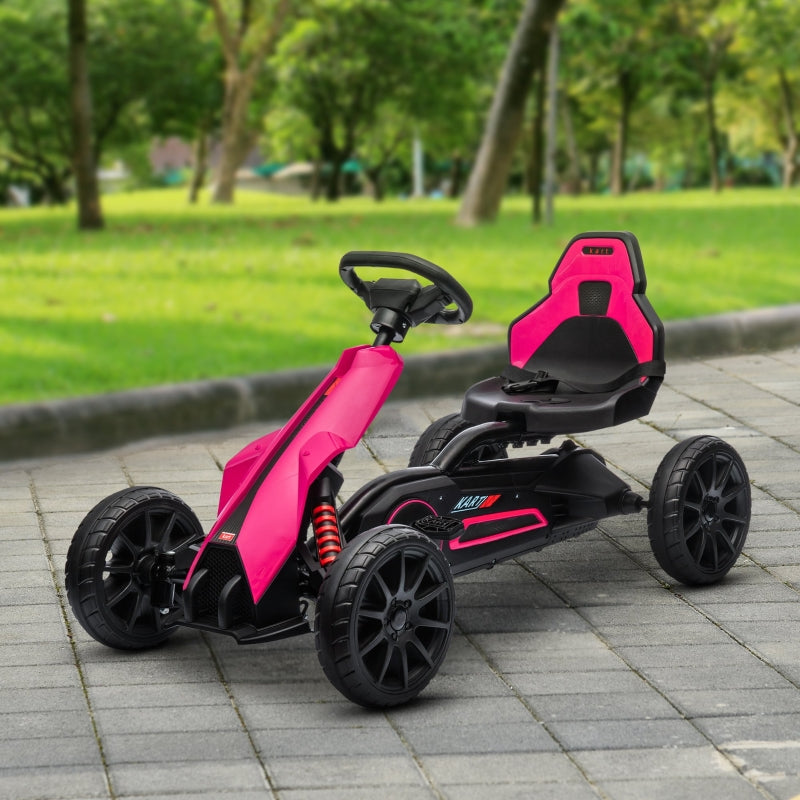 Kids Pink Pedal Go Kart with Adjustable Seat and Handbrake