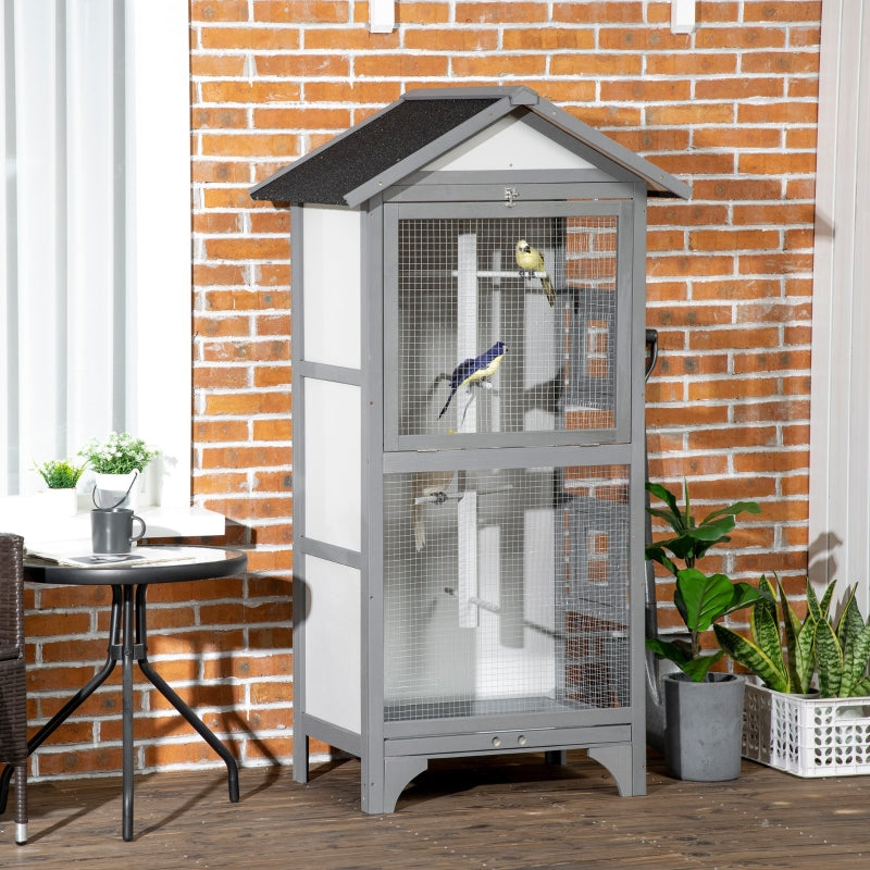 Grey Wooden Outdoor Bird Cage for Finches and Canaries