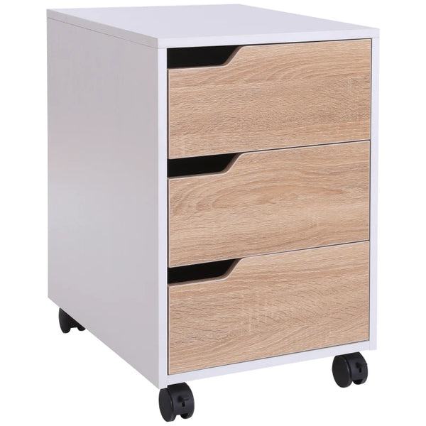 Oak 3-Drawer Mobile File Cabinet with Wheels for Home Office