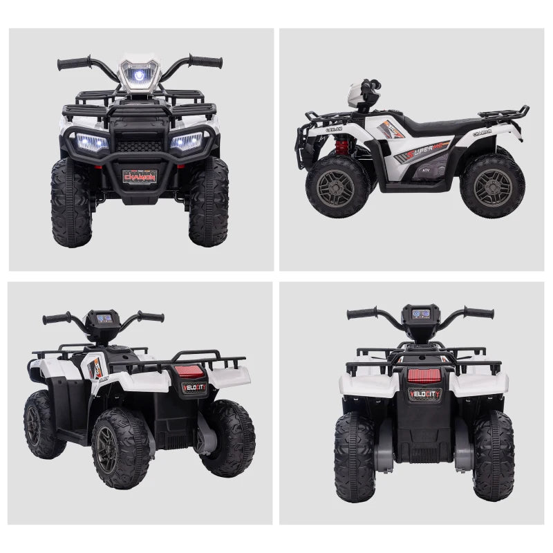 White Kids 12V Quad Bike with Music and LED Lights - Ages 3-5