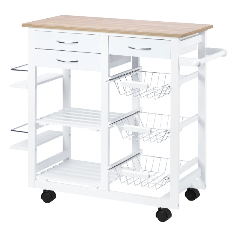 Black Rolling Kitchen Island Cart with Spice Racks & Drawers