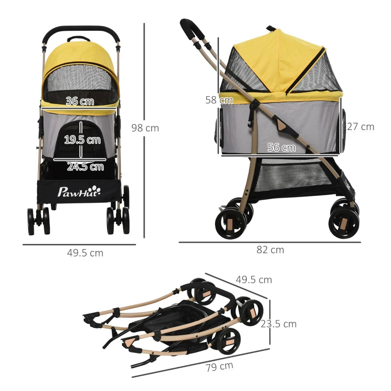 Yellow 3-in-1 Detachable Pet Stroller for Extra Small and Small Dogs