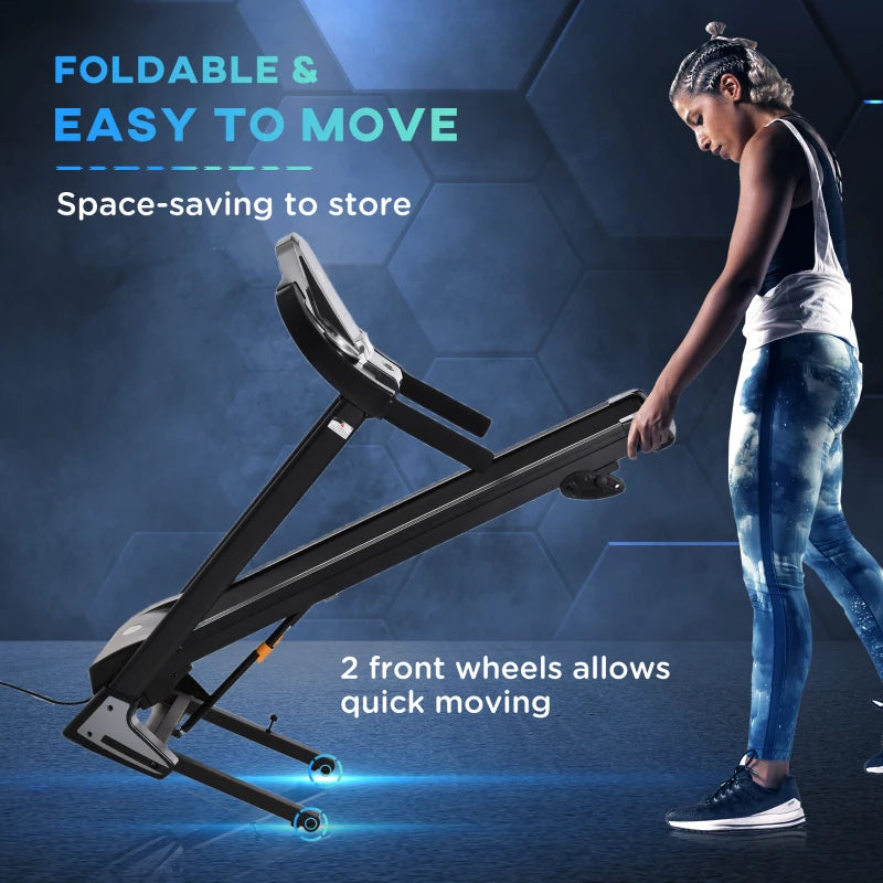 Foldable Black Treadmill, 2.0HP Incline Running Machine, LED Display, 12 Programs