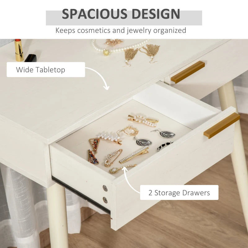 White Round Mirror Dressing Table with Drawers