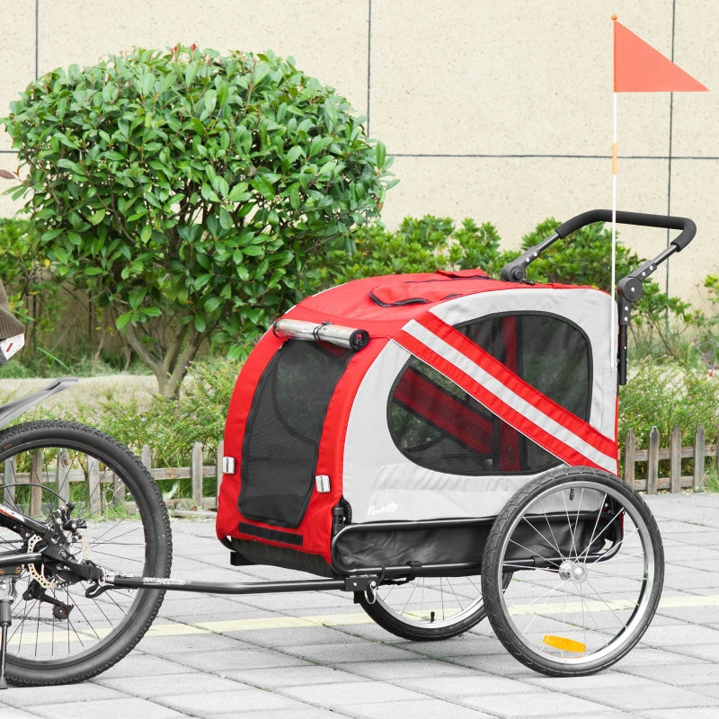 Red 2-In-1 Dog Bike Trailer Pet Stroller with Reflective Flag