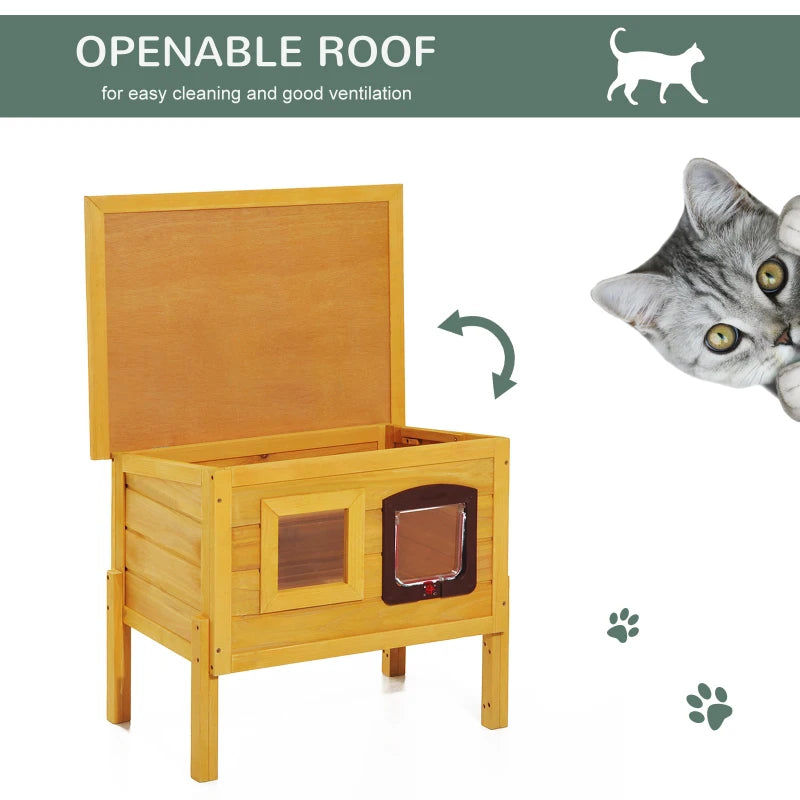 Wooden Outdoor Cat House with Water-Resistant Roof - Grey