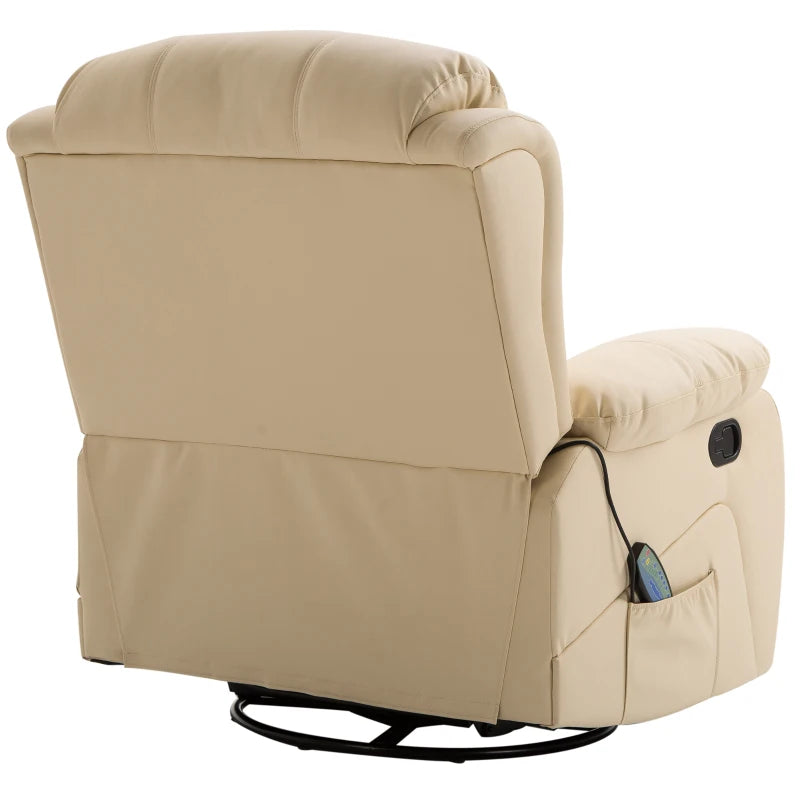 Beige PU Leather Massage Recliner with Swivel Base and Footrest