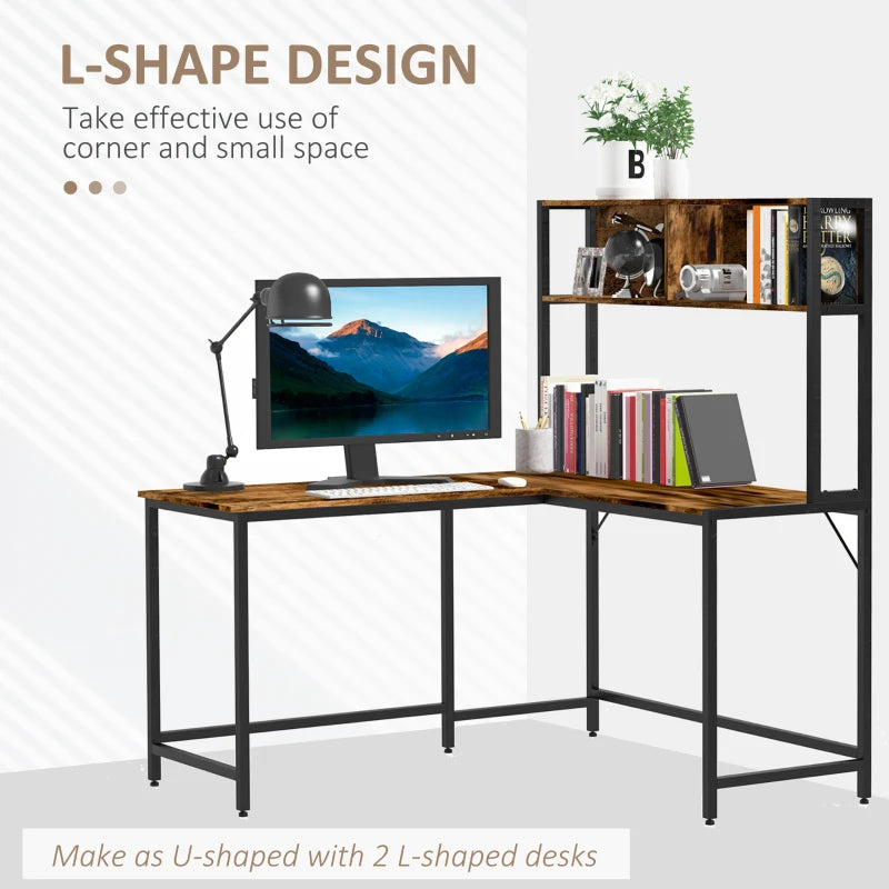 Brown L-Shaped Computer Desk with Storage Compartments