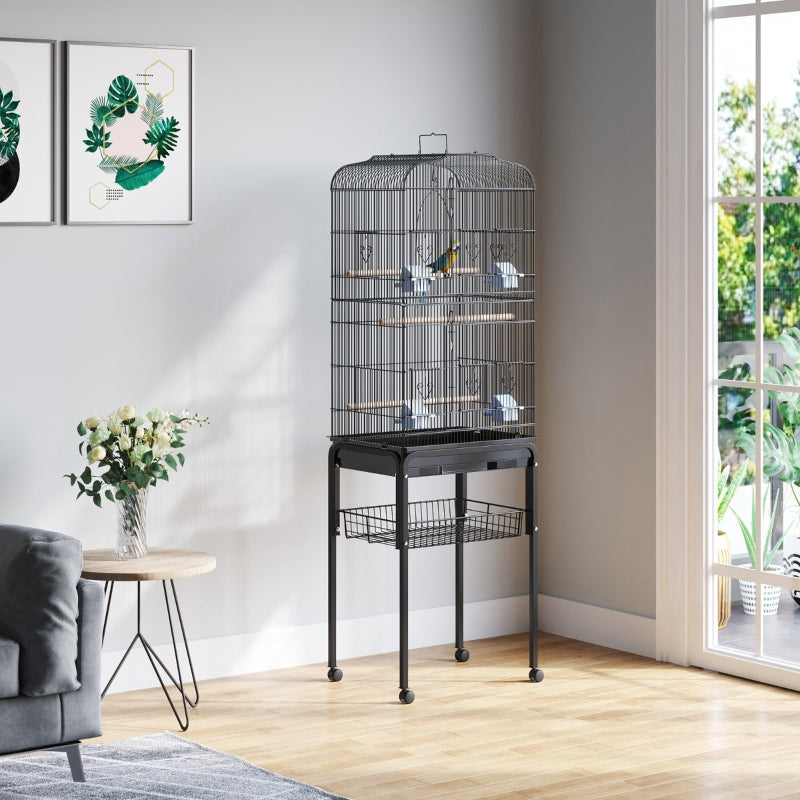 Black Metal Bird Cage with Removable Wheels Stand - 153cm