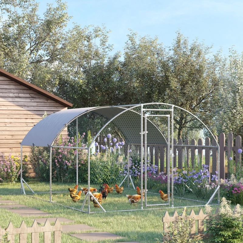 Galvanised Chicken Run with Water-Resistant Cover, 2.8 x 3.8 x 2m