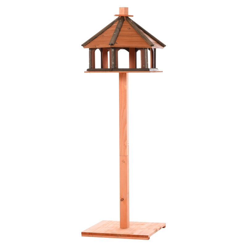 Brown Wooden Bird Feeder Table with Roof 130cm - Outdoor Bird House Stand