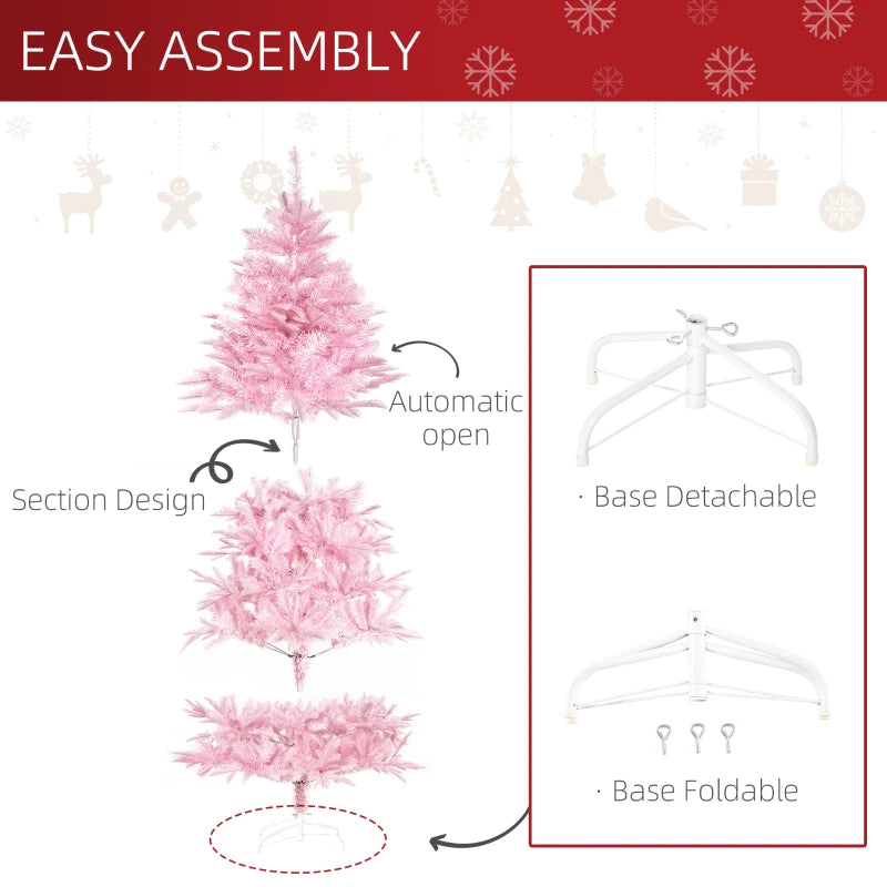 6FT Pink Artificial Christmas Tree with Automatic Open - Holiday Xmas Decoration