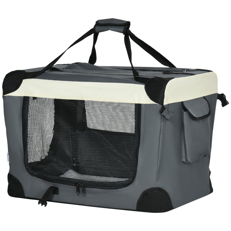 Foldable Pet Carrier with Cushion for Mini Pets - Grey