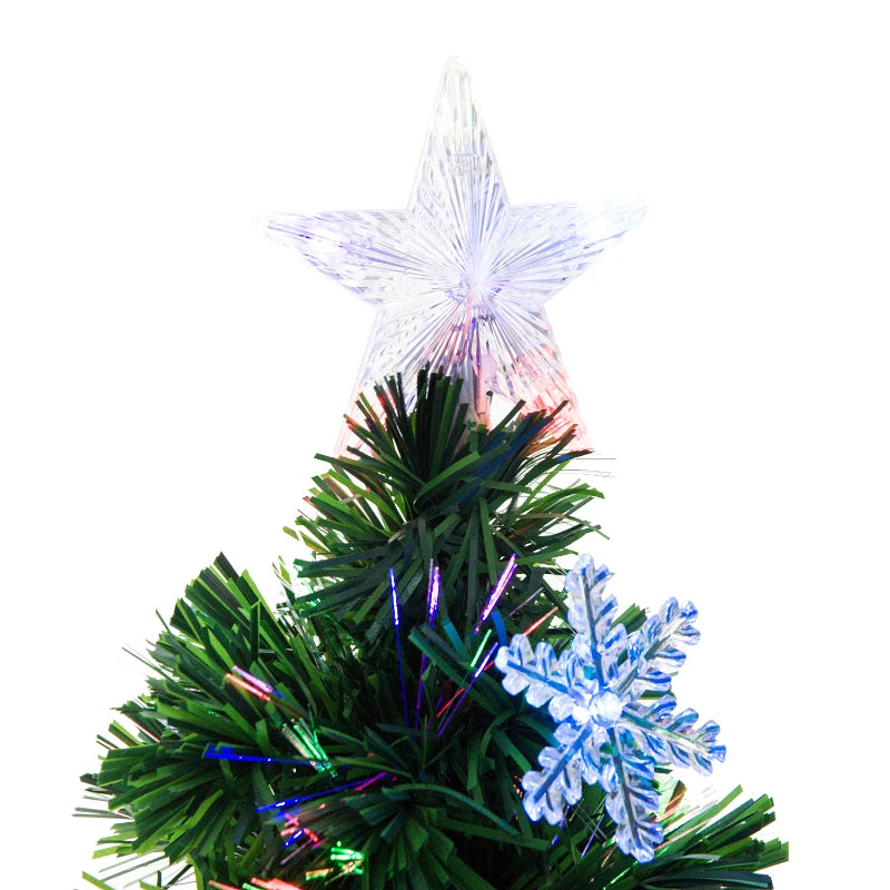 4FT Green Fibre Optic Christmas Tree with Colourful LED Lights and Snowflake Ornaments